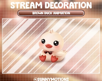 Animated Stream Decoration: Cute Brown Duck Sitting Twitch Overlay, Little Ducky, Chick, Swan, Hen, Rooster Vtuber Asset, Webcam Add-on