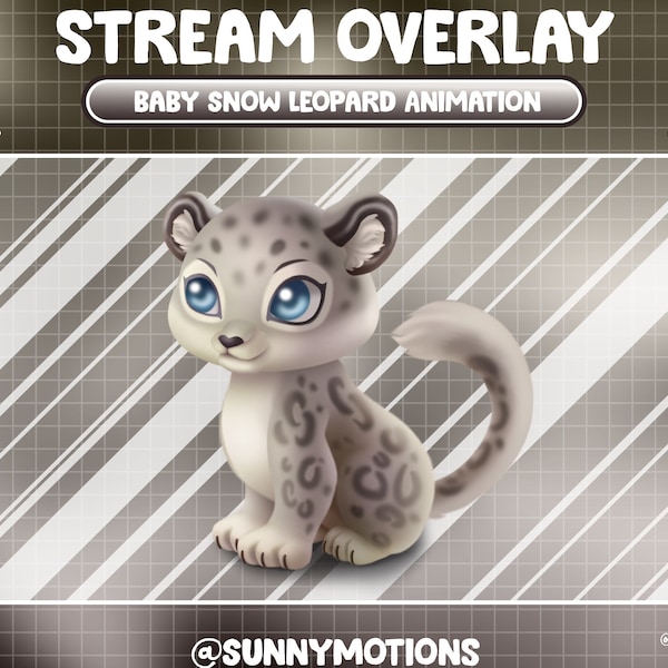 Animated Stream Decoration: Aesthetic Grey Snow Leopard / Kawaii Panthera Native Twitch Overlay / Ounce Add-on / Felid Asia Mountain Animal