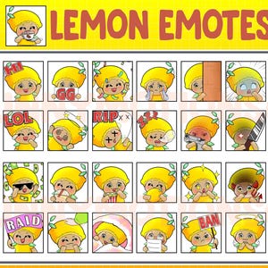 35 Cute Chibi Kawaii Lemon Tan Skin Twitch Discord Mixer Youtube Emotes, Fruit Emoji, Subscriber Badges, Lime Fruit Loyalty Sub Bit Badges