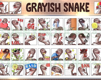 35 Negro grisáceo con ojos rojos Serpiente Twitch Discord Mixer Youtube Emotes, Kawai Animal Emoji, Suscriptor, Lealtad Sub Bit Badge, Brown Emote