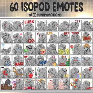 60x Cute Chibi Isopod Twitch Emotes, Roly Poly Pug Emoji, Shrimp, Lobster, Crustacea Streamer Discord Emotes, Sub Bit Badges, Twitch Overlay