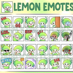 35 Cute Chibi Kawaii Green Lemon Twitch Discord Mixer Youtube Emotes / Fruit Emoji / Subscriber Badges / Lime Fruit Loyalty Sub Bit Badges