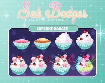 Cupcake Ice Cream Twitch Sub Bit Badges / Kawaii Yummy Cake / Cute Badges For Streamers / Cherry / Peach / Candy Bar / Dessert Overlay