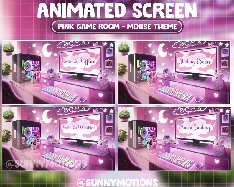 ANIMATED Twitch Overlay Stream Package / Lo-fi Aesthetic Mouse Bedroom ...