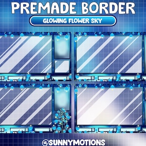 Blauwe gloeiende bloem Sky Garden Twitch Overlay Premade scherm / gezellige Fairy Core / Blue Sky / Cloud / Magic Night Moon / Cute Cottage Stream