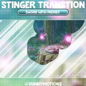 Animated Stream Stinger Transition / Warrior Fantasy Sword Twitch Overlay / Magical Fairy Theme / Pink Faeries / Dust In Forest Night Time image 2