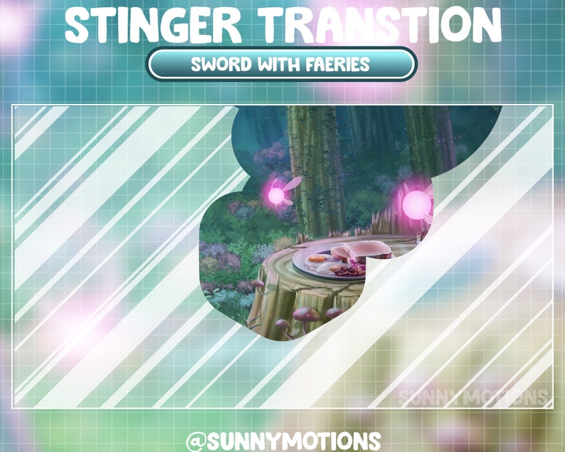 Animated Stream Stinger Transition / Warrior Fantasy Sword Twitch Overlay / Magical Fairy Theme / Pink Faeries / Dust In Forest Night Time image 2