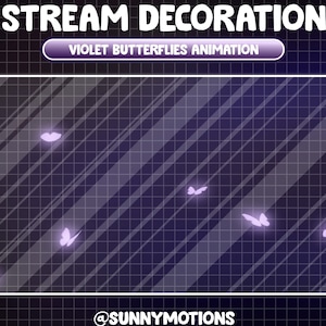 2x Animated Stream Decoration Cozy Theme: Magical Violet Butterflies Flying Around, Spring Night Twitch Overlay, Purple Butterfly Fairy Tale