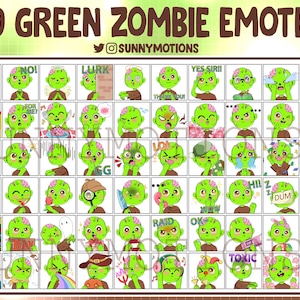 60x Cute Neon Green Zombie Twitch Emotes, Streamer, Kawai Halloween Zombie Emoji Bundle, Cool Spooky Season Sub Bit Badges, Creepy Aesthetic