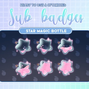 ピンクスターマジックスターボトル / Twitch サブ / ビットバッジ / かわいい / キュートなサブバッジ / ストリーマー用バッジ / ストリーマー / マジックスター