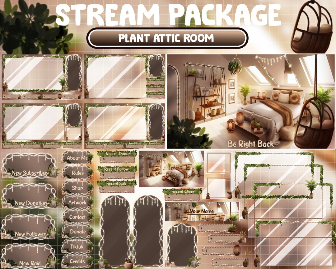 ANIMATED Twitch Stream Package / Day Love Cozy Plant Attic Bedroom ...