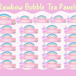 25x Twitch Cute Pink Pastel Rainbow Boba Bubble Tea Drink Panels / Kawaii Bubble Tea With Star Panels / Aesthetic / Streamer / Sparkle