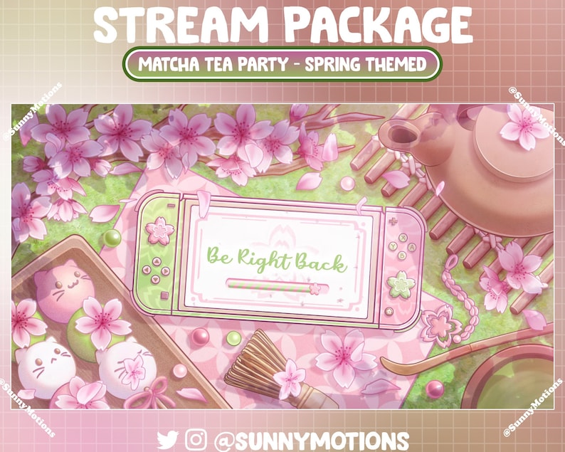 Dango Console ANIMATED Stream Package: Lo-fi Matcha Tea Spring Sakura Party, Pink ...