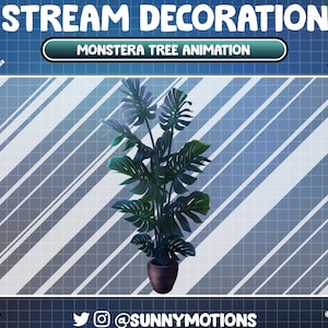 Animated Stream Decoration: Monstera Deliciosa Tree, Kawaii Aesthetic Green Split-leaf Plant Twitch Overlay Tropical Forest Vtuber Accessory