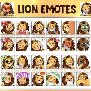 36 Cute Chibi Kawaii Lion Twitch Discord Emotes / Animal Forest Emoji / Subscriber Loyalty Sub Bit Badges / Channel Points / Large Cat Emote