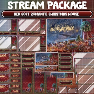 ANIMATED Gemütlicher Roter Neujahr Winter Schreibtisch Twitch Overlay Stream Paket, Lo-fi Ästhetik Warmes Weihnachtszimmer Haus Mitternacht Außerhalb des Schneewaldes