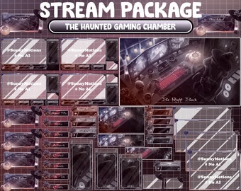 ANIMATED Stream Package: Gray Purple Black Haunted Gaming Room Console Set Up, Fantasy Witchy Black Cat Nightmare Gothic Pumpkin Scene Alert
