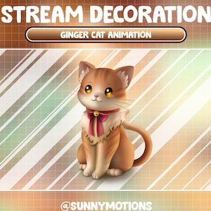 Animated Stream Decoration Animal Soft Plushy Toy / Lofi Aesthetic Orange Yellow Tabby Cat / Kawaii Ginger Cat Twitch Overlay / Kitty Add-on