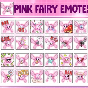 Cute Pink Fairies Twitch Discord Emotes / Kawai Legendary Creature Emoji / Spirit Fairy Subscriber, Loyalty Sub Bit Badge / Mythical Overlay