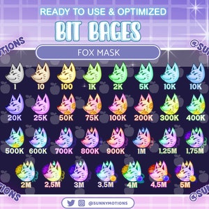 31 Colorful Neon Kitsune Mask Number Twitch Tier Bit Badges, Japanese Fox Sub Badges, Kawaii Channel Point, Donation Streamers Discord Roles