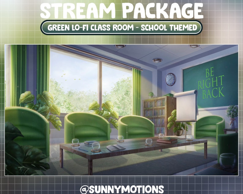 Student Overlay Animated Stream Package: Lo-fi Green School Twitch Overlay / Coaching ...