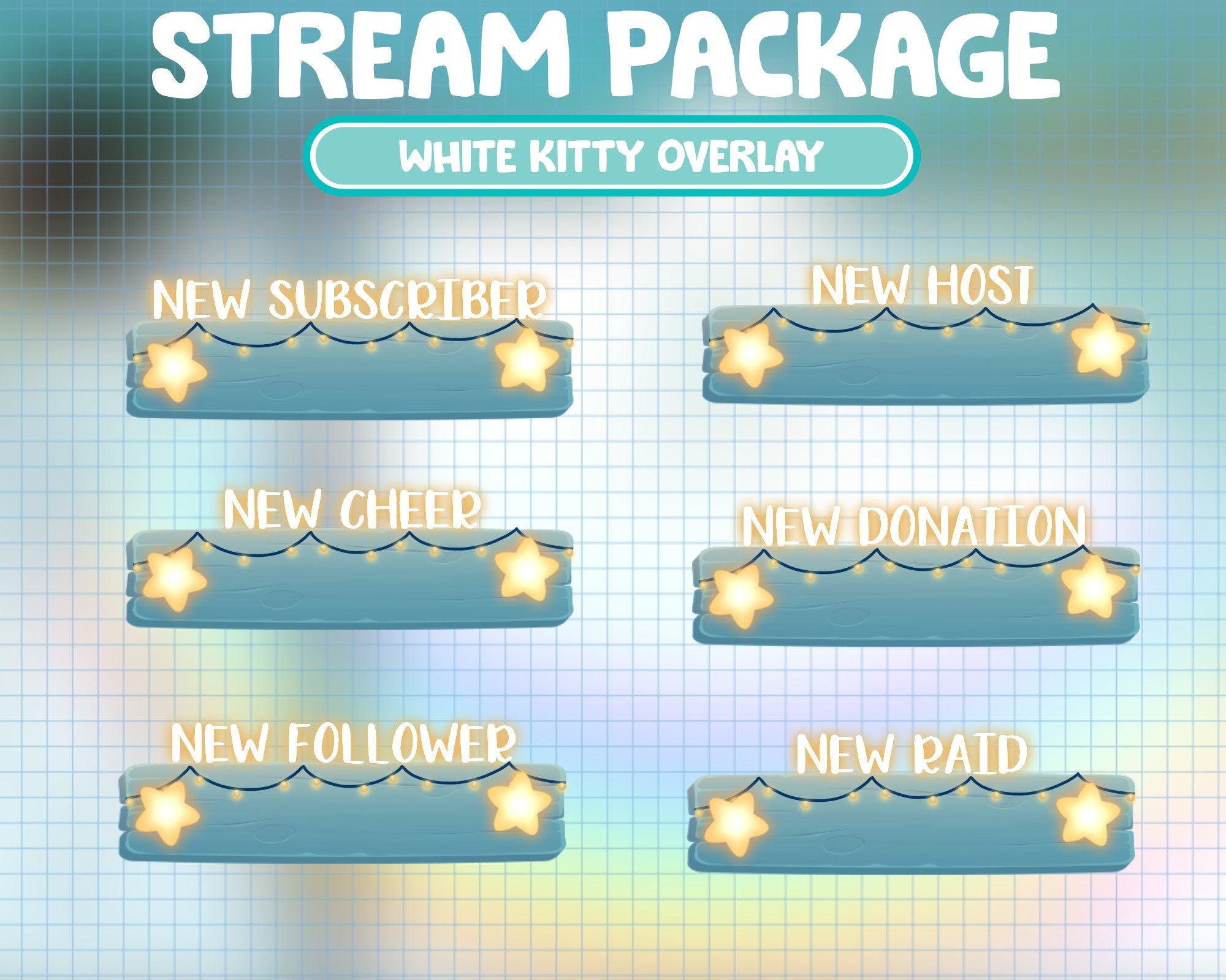 FULL ANIMATED Twitch Stream Package / Cute White Dreamy Kitty | Etsy