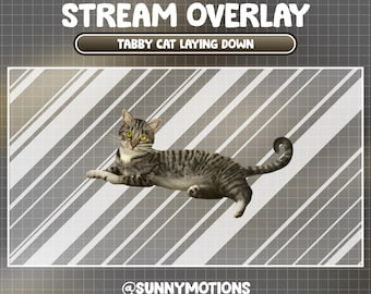 Animated Stream Decoration: Tabby Cat Laying Down Twitch Overlay, Cute Kitten Vtuber Asset