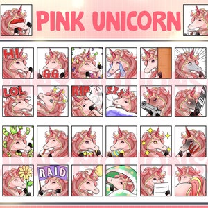Cute Kawaii Pink Unicorn Twitch Discord Emotes / Animal Emoji / Subscriber Loyalty Sub Bit Badges / Channel Point / Angle Light Horse Bundle