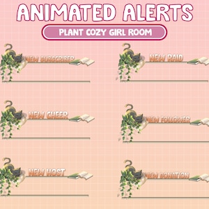 6x Animated Twitch Love Cozy Bedroom With Black Cat Twitch Screen Overlay | Read Book Room Plant Lover Bedroom Twitch Alerts / Cheer Host ..