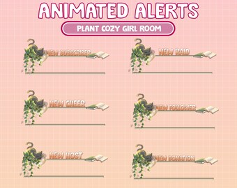 6x Animated Twitch Love Cozy Bedroom With Black Cat Twitch Screen Overlay | Read Book Room Plant Lover Bedroom Twitch Alerts / Cheer Host ..