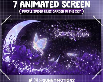 Animated Dark Purple Spider Lily Garden The Sky Twitch Screen Overlay Night Lycoris Radiata Magical Butterfly Stream Scene Vtuber Background