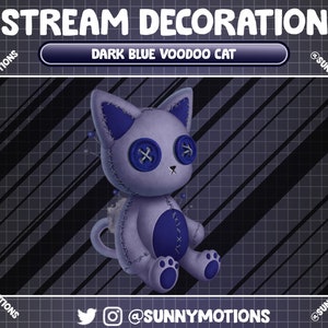 2x Animated Stream Decoration Horror Animal Plushy Toy: Blue Voodoo Kitty Dark Night Halloween Cat, Scary Witchy Meow Doll Twitch Overlay