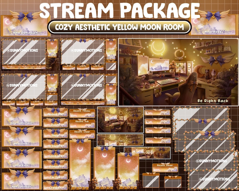 Recent Sub ANIMATED Twitch Overlay Stream Package: Summer Sailor Game Room, Yellow ...