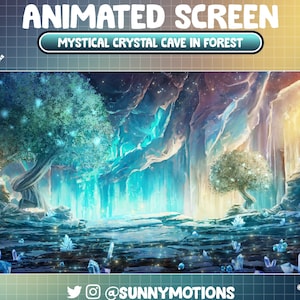ANIMATED Twitch Stream Screen: Mystical Crystal Cave In Winter Frozen Forest, Ice Cave, Treasure