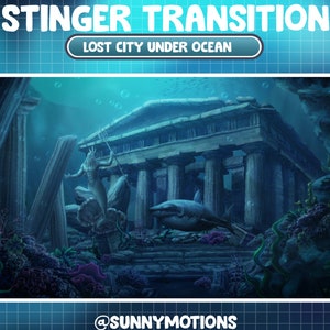Animated Twitch Stream Stinger Transition / Temple Under Ocean / Hammerhead Shark Creatures / Lost City Underwater / Fantasy World Overlays