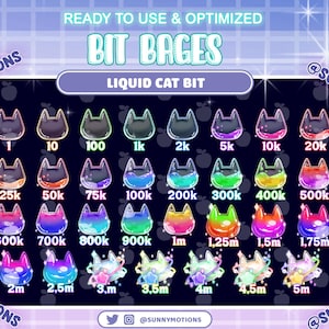 31 kleurrijke neon vloeibare kattenfles nummer Twitch Tier Bit-badges, Witchy Celestial Magical Cat Head Kitty Meow Sub-streamers Discord Rollen