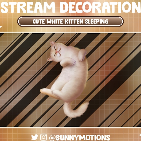 Animated Stream Decoration Animal: White Kitten Sleeping, Lo-fi Aesthetic Cute Orange Kitty, Christmas Cat Meow Add-on Kawaii Twitch Overlay