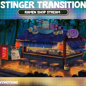 Escena de transmisión animada Transición Stinger / Escena japonesa de Mystic Ramen Shop / Bosque mágico / Superposición de Twitch de Ramen Tokio / Panda oscuro / Cena