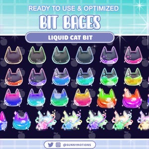 31 Colorful Neon Liquid Cat Bottle Twitch Tier Sub Badges, Witchy Celestial Magical Cat Head Kitty Meow Bit Streamers Discord Roles Mixer