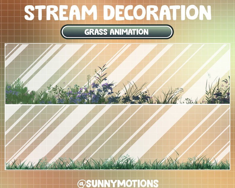 Animated Stream Decoration: Green Grass In The Forest / Lofi Aesthetic House / Flower / Leaves / Cozy Plants Add-on Kawaii Twitch Overlay image 1