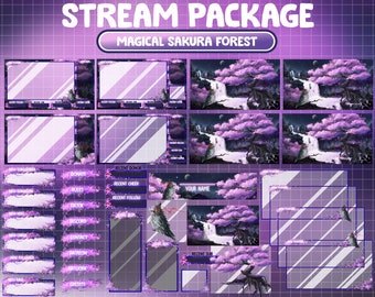 FULL ANIMATED Twitch Stream Overlay Package / Magical Sakura Cherry Blossom Flower Forest / Aesthetic Japanese / Cozy Spring / Spirit Owl