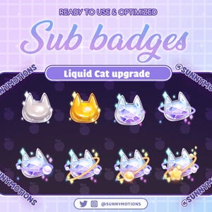 8 insignias de subbit de Twitch de botella de cabeza de gato líquida de plata, oro y diamante, insignias de estrella mágica Kawaii para streamer, oreja de gatito, superposición de Twitch de maullido