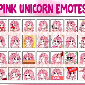28x Cute Kawaii Unicorn Twitch Discord Emotes / Animal Emoji / Subscriber / Loyalty Sub Bit Badges / Channel Points / Pink Horse Bundle