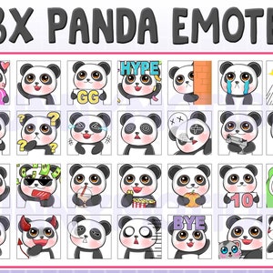 28 Twitch Discord Emotes Cute Panda / Kawai Emoji / Chibi Emote / Sub Bit Badges / Cozy RIP Love Lurk Cry Shock Comfy / Stream Emotes Pack