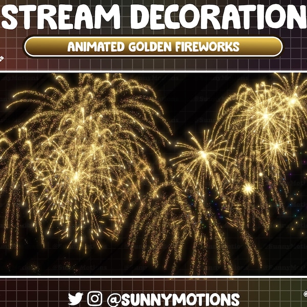 Animated Stream Decoration: Golden Fireworks Effects, New Year, Christmas, 4th July, Holiday Firework Twitch Alerts, Add-on for Vtuber Asset