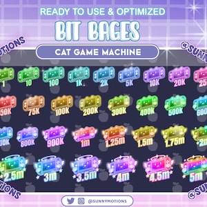 31x Colorful Neon Cat Console Switch Game Player Twitch Bit Badges, Cute Rainbow Game Machine, Angle Wing Sub, Kawaii Bit Donation Badges