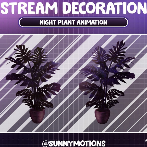 Animated Stream Decoration:  Bonsai Pot At Night / Kawaii Lo-fi Aesthetic Green Plant / Cozy Plant Twitch Overlay Add-on / Vtuber Accessory