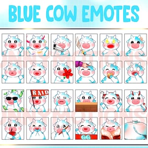 Cute Kawaii Blue Cow Twitch Discord Emotes / Kawai Animal Emoji / Subscriber / Loyalty Sub Bit Badges / Channel Points / Baby Blue Bundle