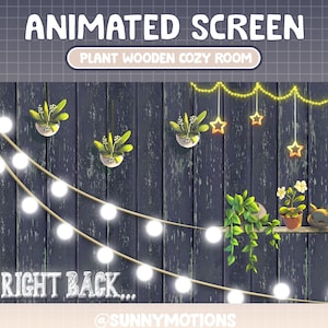 5x Animated Plant Nature In Cozy Wooden Bedroom With Black Cat Twitch Screen Overlay | Bubble Light  Room Plant Lover Bedroom Twitch Package