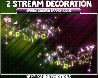 Animated Spring Sakura  Branch Twinkle Light Stream Decoration Butterfly, Mushroom Green Leaf, Flower, Cherry Blossom Holiday Twitch Overlay